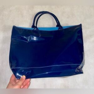 Spacious Blue Tote Bag with Glossy Finish